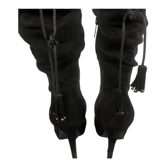 Thalia Sodi Brisaf Fabric knee high Slouchy Heel boots with tassels black size 9 - Picture 3 of 11